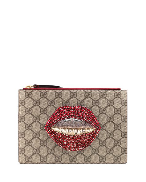 gucci lips small pouch|Gucci leather handbags.